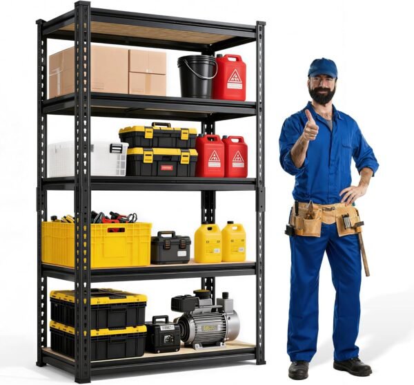 5 Tier Garage Shelves Metal Storage Shelving Units, Heavy Duty Metal Garage Shelf Rack, Adjustable Basement Shed Shelf Warehouse Steel Organizer Wire Rack H182cm*W90cm*D40cm