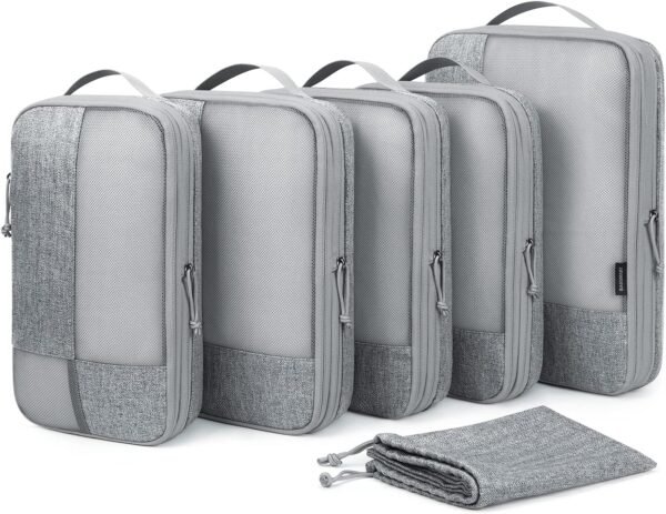 Compression Packing Cubes for Suitcase, 6 Set Travel Packing Cubes for Luggage, Compression Travel Cubes & Suitcase Organizer for Packing with Shoe Bag, Grey