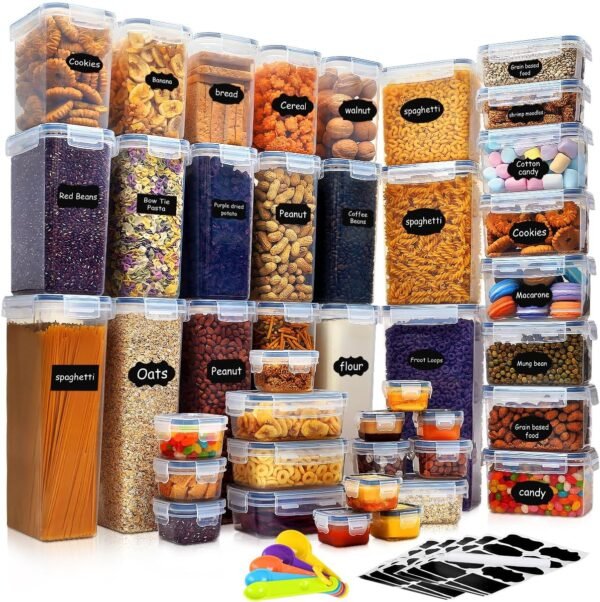 42Pack Airtight Food Storage Containers Pantry Set for Kitchen | Leak-Proof Lids,Plastic,Flour,Sugar,Cereal,BPA Free,Stackable