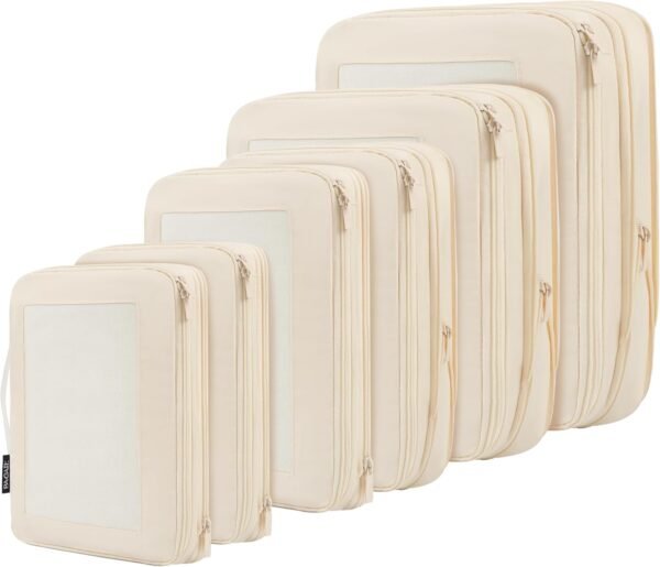 Compression Packing Cubes Travel Accessories Expandable Packing Organizers, Square Mesh, 6 Set, Beige