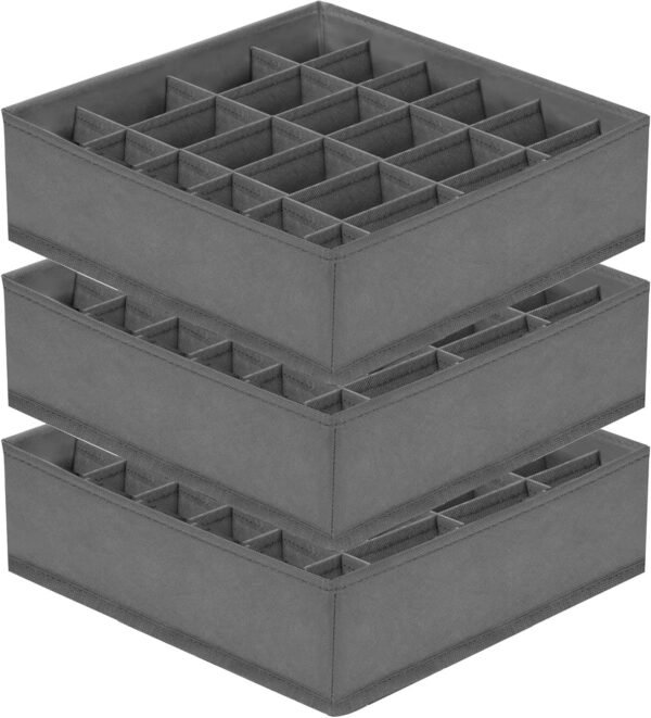 3 Pack Sock Underwear Organizer Dividers, 24 Cell Collapsible Cabinet Closet Organizer Storage Boxes, Closet Drawer Organiser, for Organizing Socks, Underwear, Ties Organizers and Storage