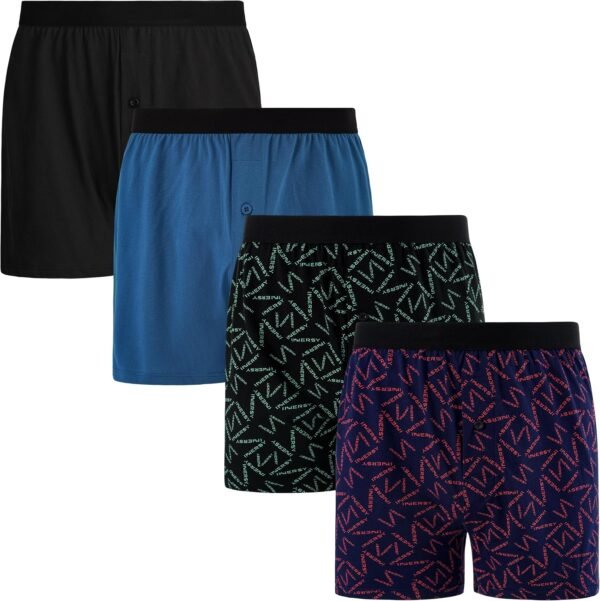 Men's Cotton Boxer Shorts Loose Fit Underwear 4-Pack | Roomy Legs, Button Fly, Comfort Waistband, Soft and Breathable, Moisture Wicking, Sleeping, Lounging and Daily Wear