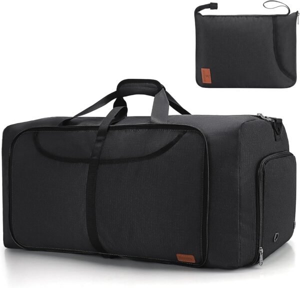 Travel Duffel Bag, 80L Foldable Duffle Bag for Women Men, Collapsible Overnight Bag with Shoes Compartment, Water-Resistant Large Convertible Luggage Bag (Black, 80L)