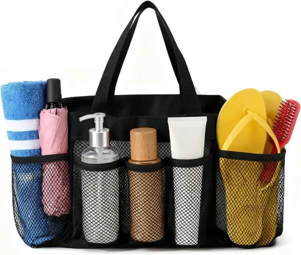 Shower Bag Mesh Shower Caddy with 8 Pockets, Portable Hanging Shower Caddy for College Dorm Room Essentials, Quick Dry Bathroom Shower Basket
