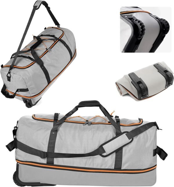 32" Soft-Sided Rolling Duffle Bag with 2 Wheels,Expandable from 110L to 140L, Foldable Travel Duffel with Multiple Compartments,Grey
