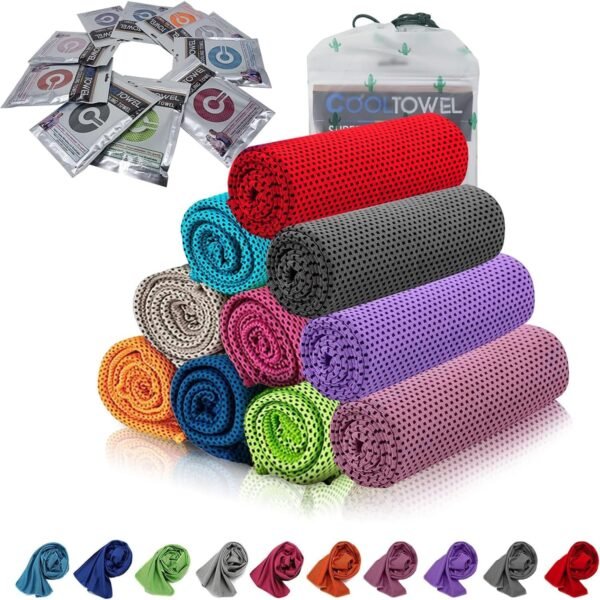 Cooling Towel 10 Pack - Quick Dry Microfiber Towels for Sports, Gym & Yoga | Breathable Neck Wrap, Lightweight Travel Towel, Hot Weather Essential