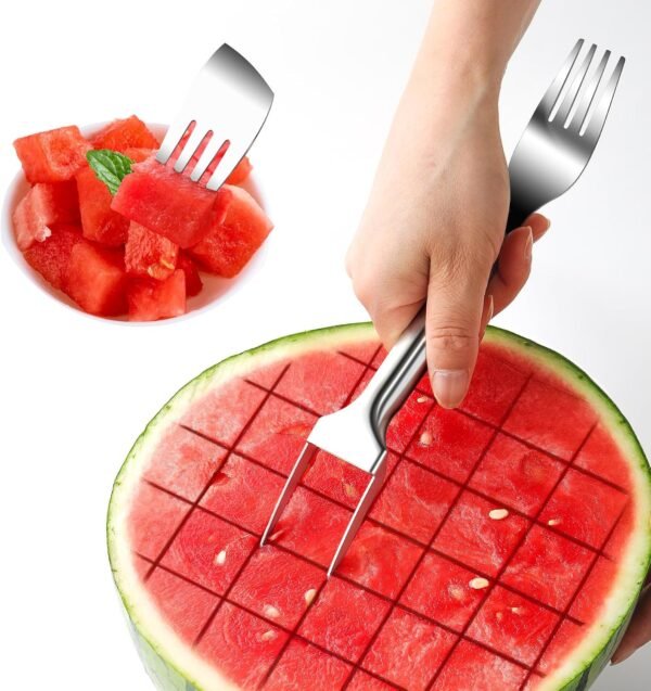 2-in-1 Watermelon Fork Slicer, 2023 New Watermelon Slicer Cutter, Stainless Steel Dual Head Fruit Cutting Forks Slicer Knife for Summer Family Parties Camping