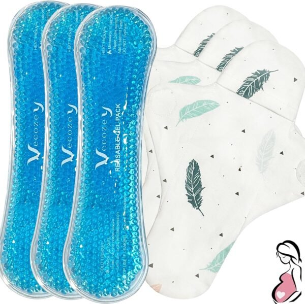 3 Reusable Perineal Ice Packs for Hemorrhoid Pain Relief | Postpartum Recovery Essentials, Hot Cold Pad with Washable Cotton Sleeves, Relief for Hemorrhoids and After Birth Recovery