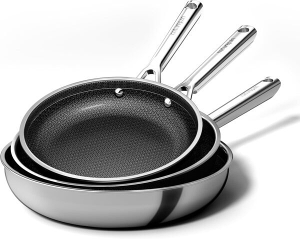 Nonstick Stainless Steel Frying Pan Set, 3-Piece(20+24+28cm) Diamond Titanium Ceramic Pan Skillet, Stay Cool Handle, Induction & All Cooktop Compatible, Dishwasher & Oven Safe
