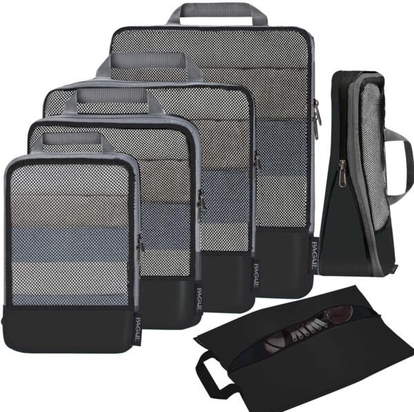 Compression Packing Cubes Travel Accessories Expandable Packing Organizers, Half Mesh, 6 Set, Black