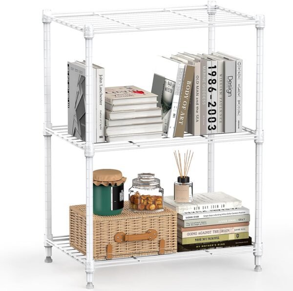 3-Tier Wire Storage Shelving Unit, Heavy Duty Steel Organizer Rack for Home, Kitchen, or Office (White, 45L x 30W x 67H cm, 204kg Capacity)