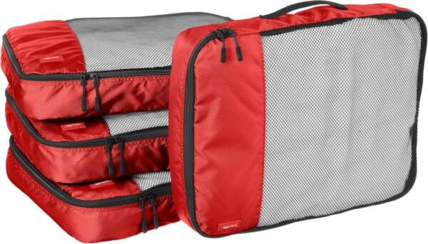 4 Piece Packing Travel Organizer Zipper Cubes Set, Large, Red