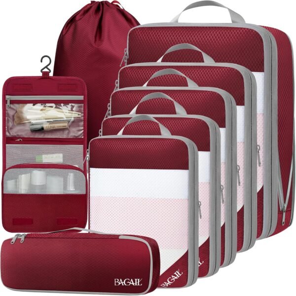 Compression Packing Cubes, Multiple Colors and Sizes Combo 8 Set | Breathable Mesh & Tear Resistant Nylon, Space-Saving, Lightweight and Expandable Packing Organizers for Travel and Storage